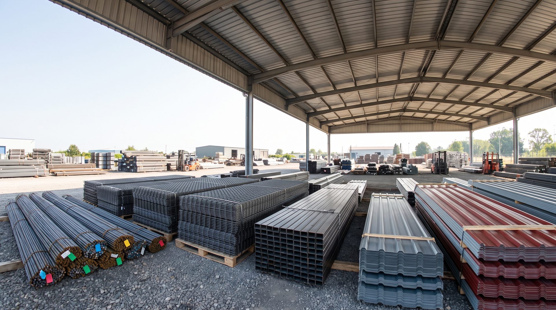 Épületvas, betonacél háló, zártszelvény és trapézlemez a tüzép vastelepén